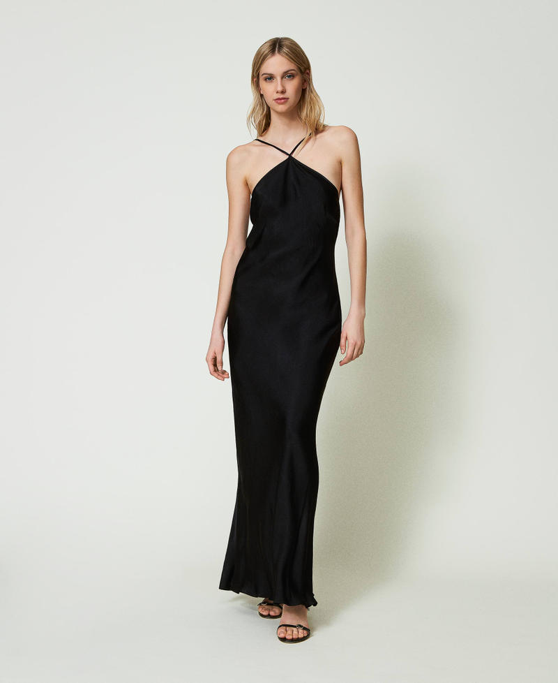 Длинное атласное платье Черный женщина 241TT2161-01