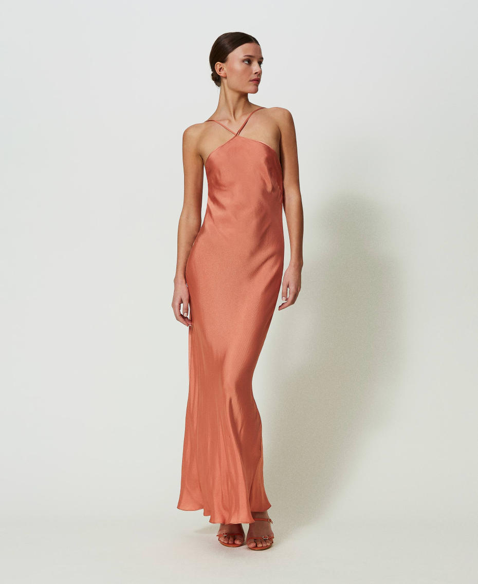 Long satin dress "Canyon Sunset" Orange Woman 241TT2161-01