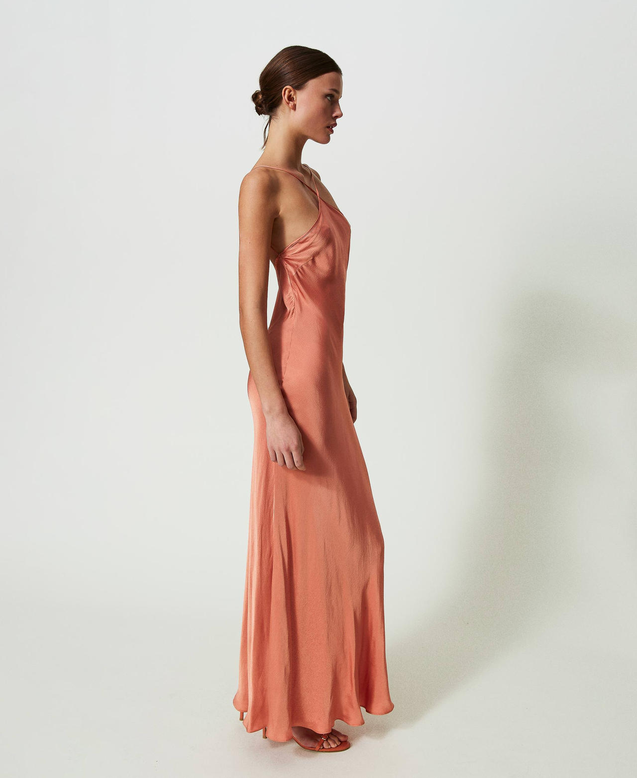 Long satin dress "Canyon Sunset" Orange Woman 241TT2161-02