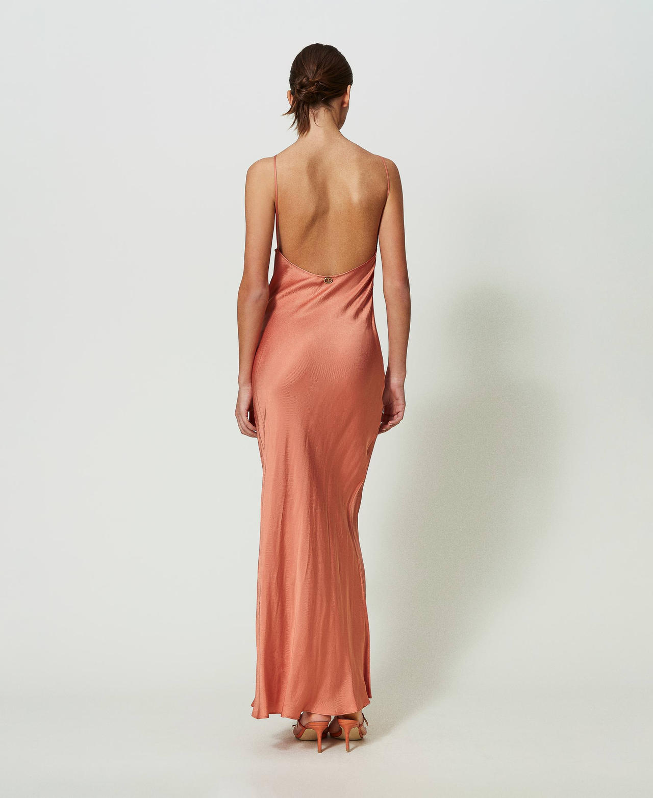 Long satin dress "Canyon Sunset" Orange Woman 241TT2161_11536_03