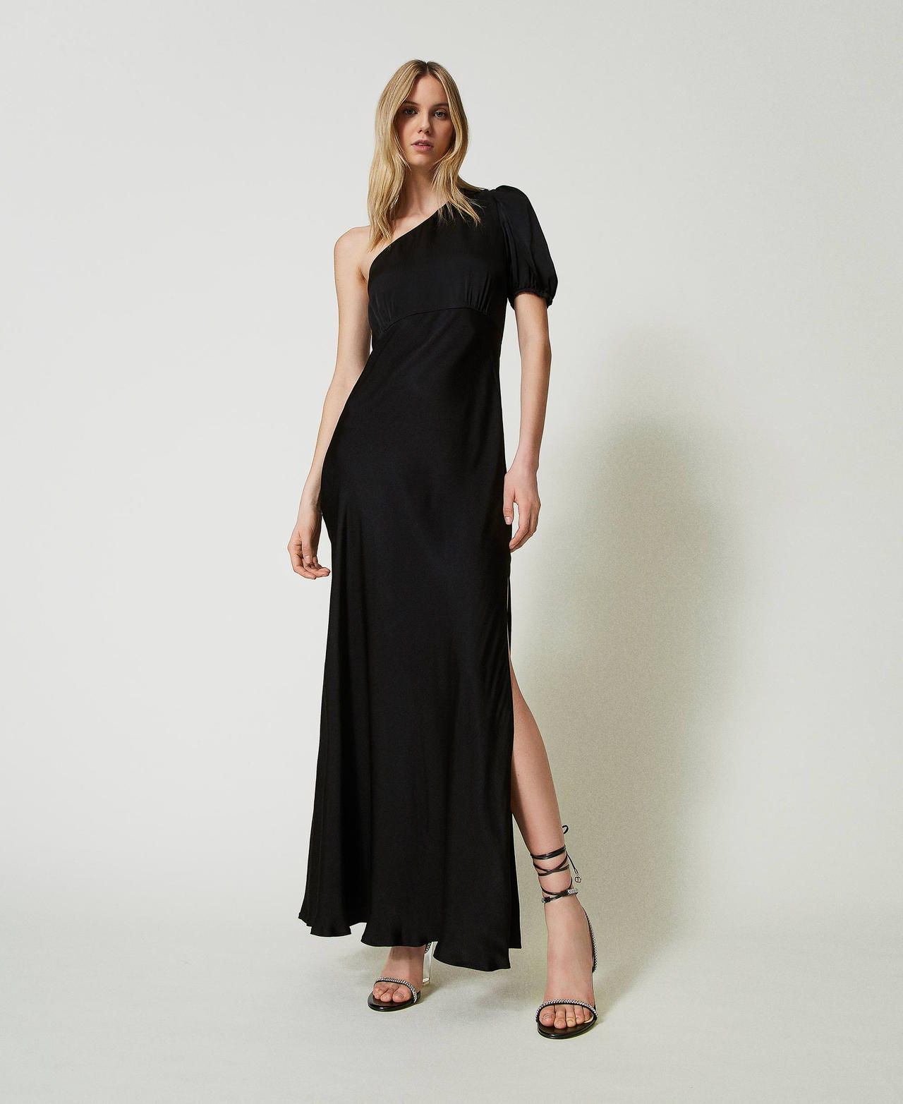 ワンピース ROTATE Woman Dress Black 113634 1000 Banana Republic Odile One Shoulder Linen Black Swing Dress