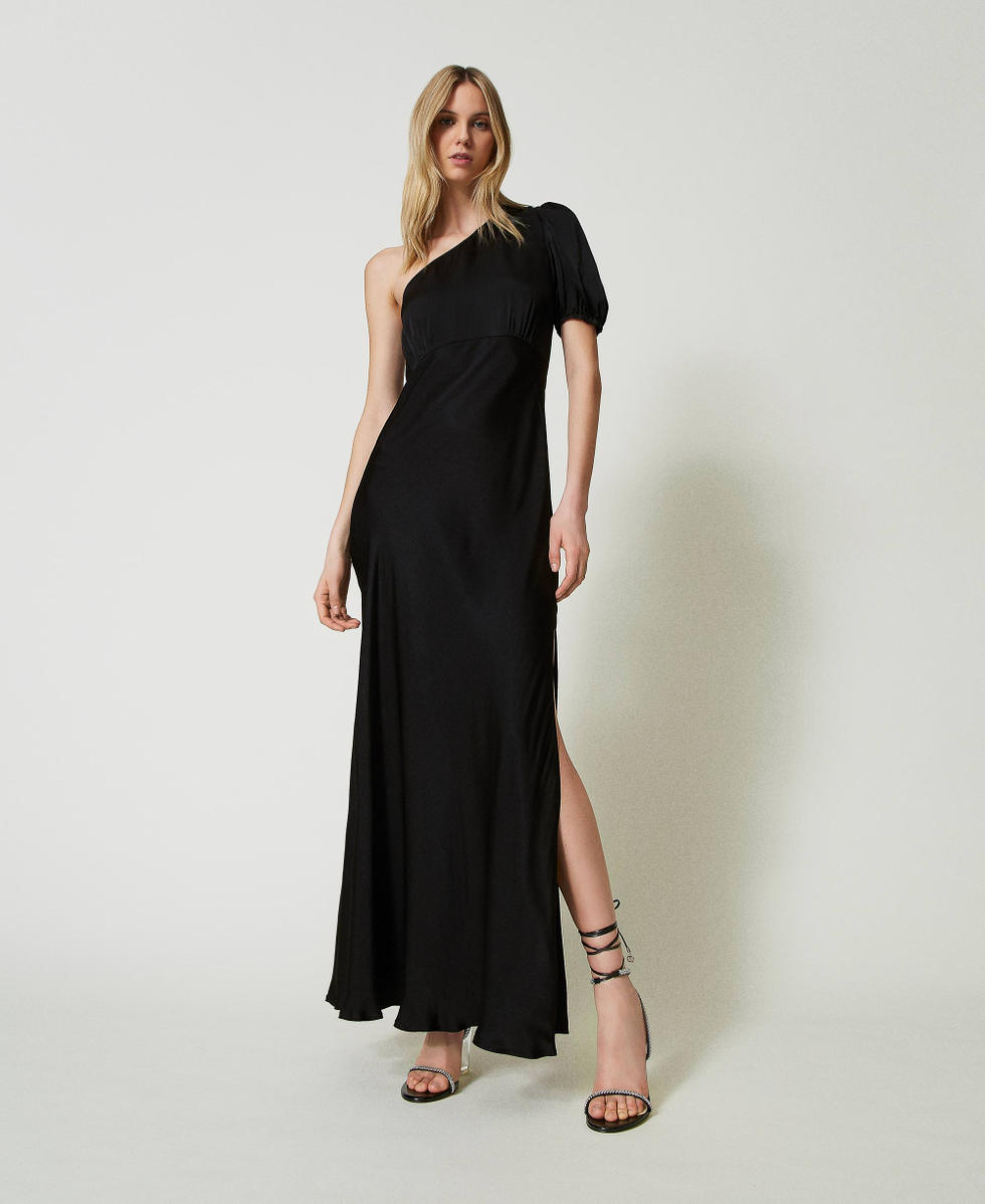 Robe longue asymetrique en satin Femme Noir TWINSET Milano