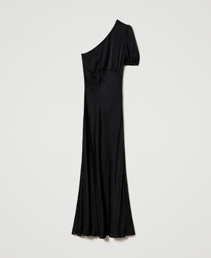 Long one-shoulder satin dress Black Woman 241TT2164-0S