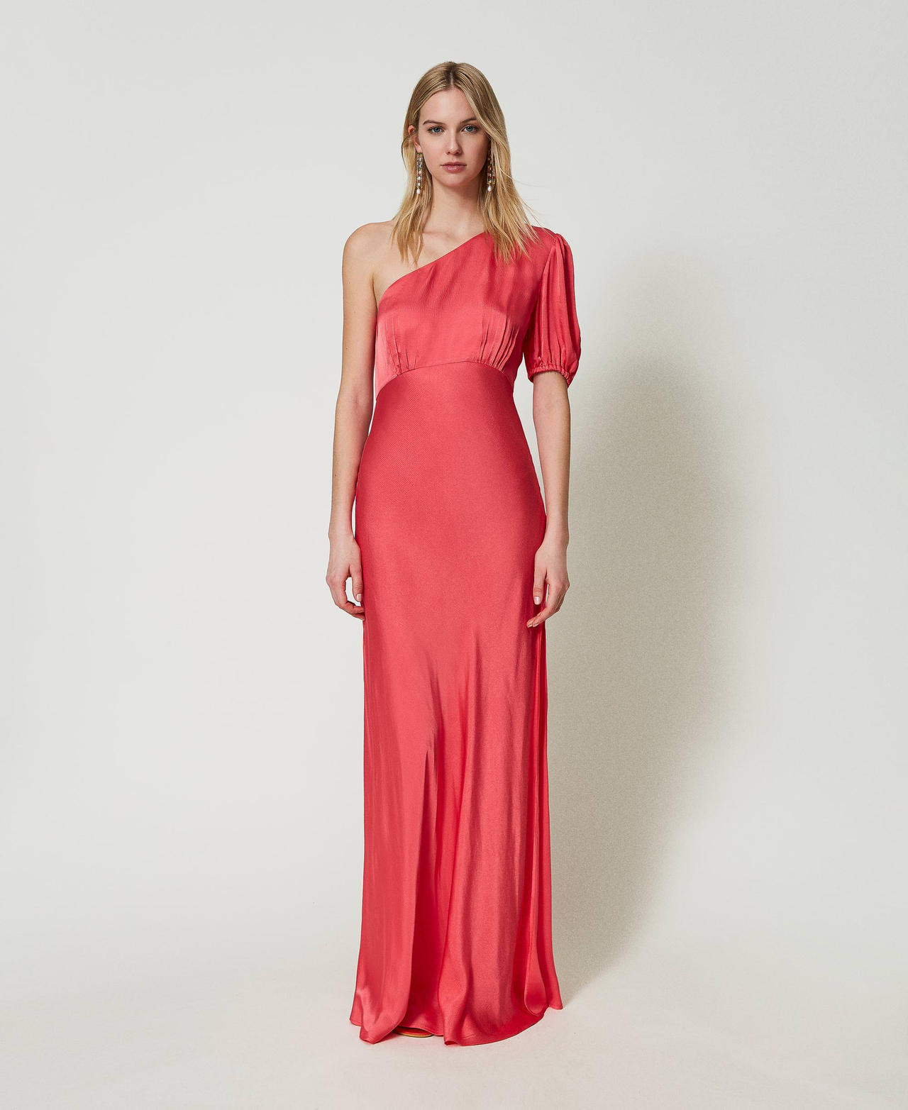 Long jumpsuit with pleats and logo Woman, Blue | TWINSET Milano