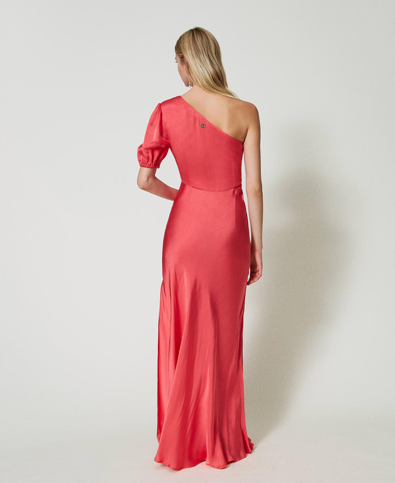 Long one-shoulder satin dress Woman, Pink | TWINSET Milano