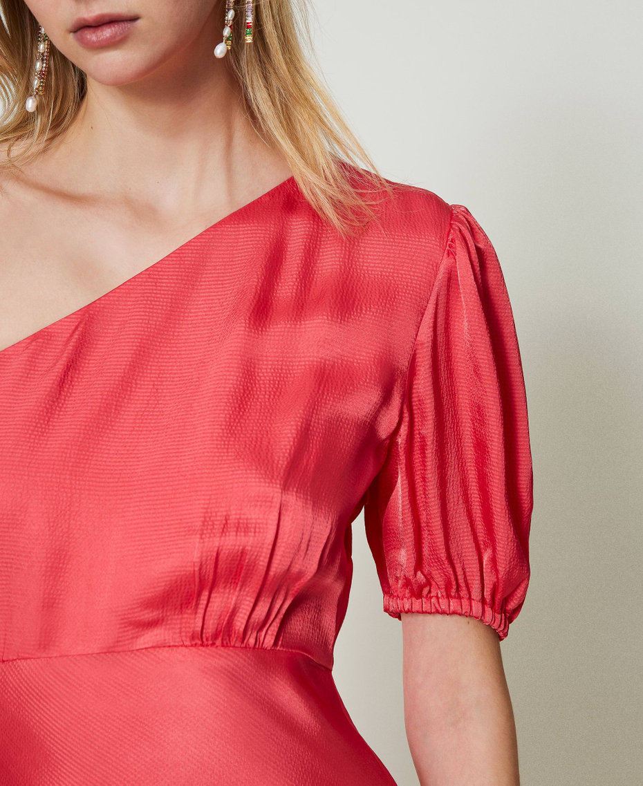 Abito Lungo Monospalla In Tulle Con Fiori 3D E Spacco Laterale – Perfetto Per Serate Di Gala, Matrimoni E Balli Formali