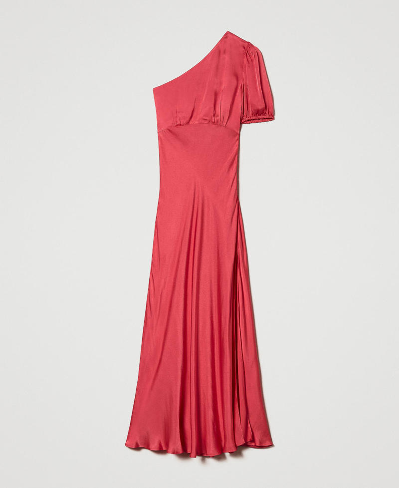 Long one-shoulder satin dress "Lip Gloss” Pink Woman 241TT2164-0S
