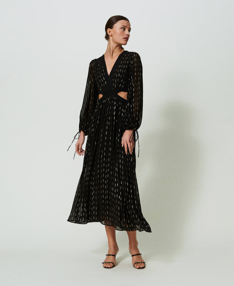 Long georgette dress with embroidery