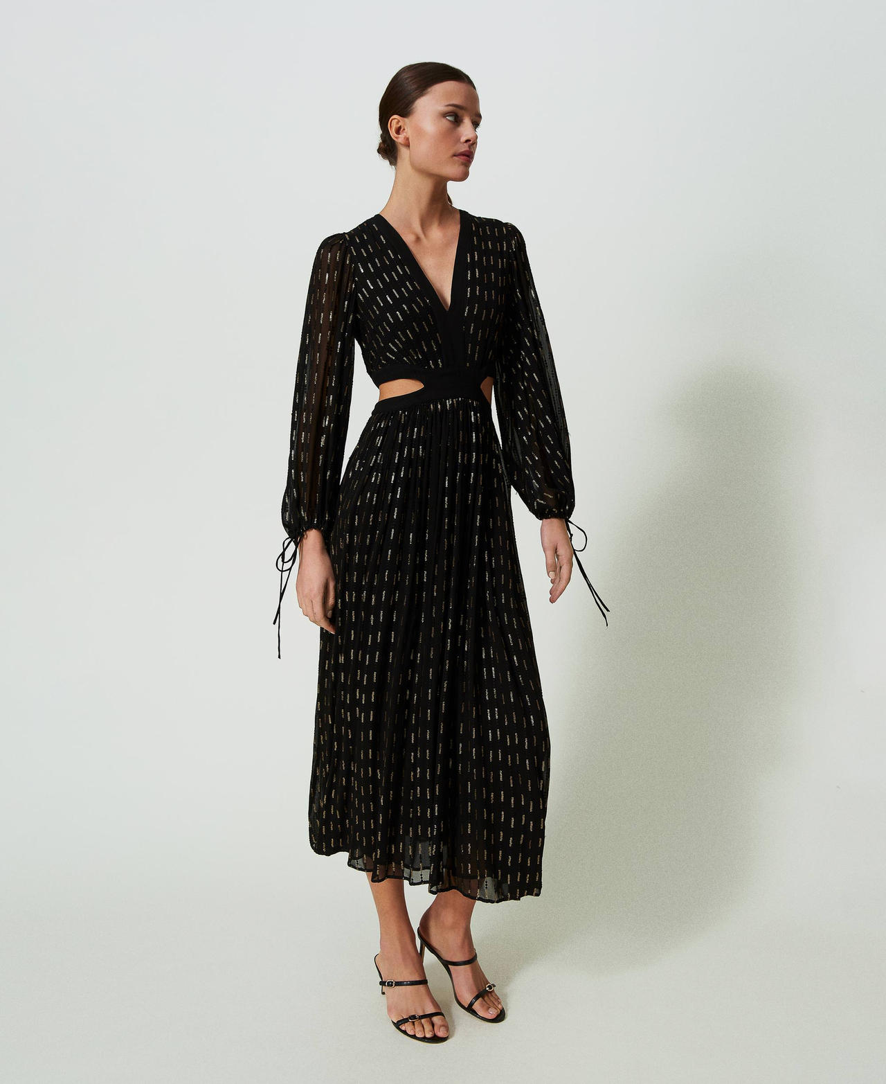 Long georgette dress with embroidery