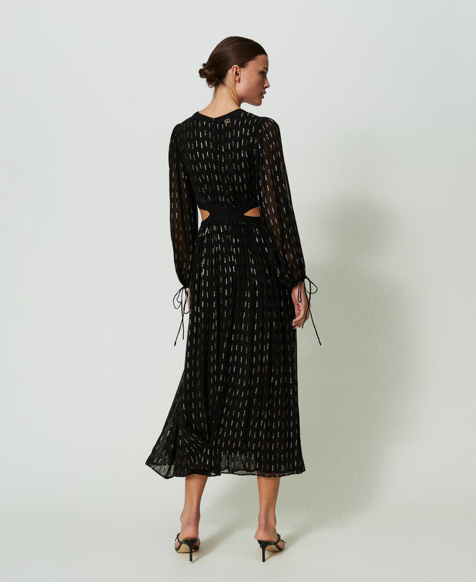 Long georgette dress with embroidery Black Woman 241TT2170_00006_03