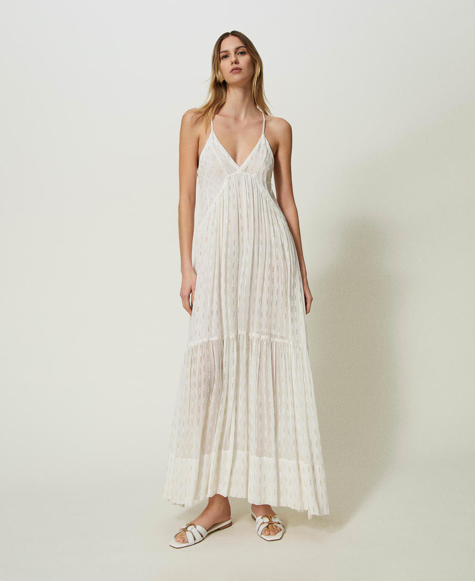 Long georgette slip dress with embroidery