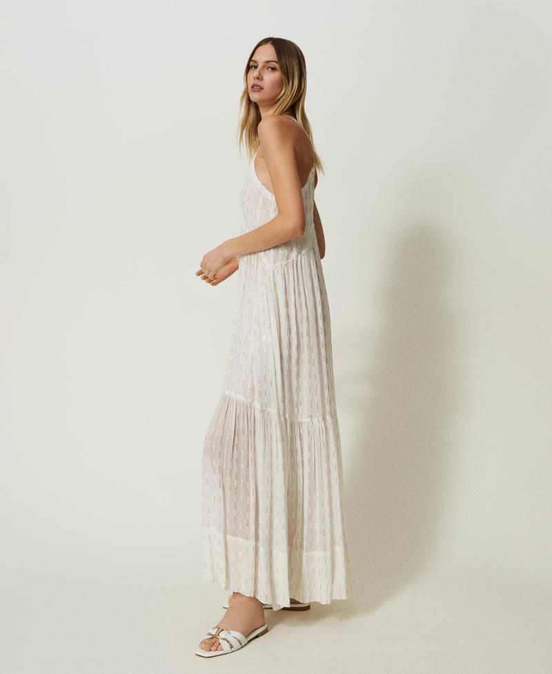Long georgette slip dress with embroidery