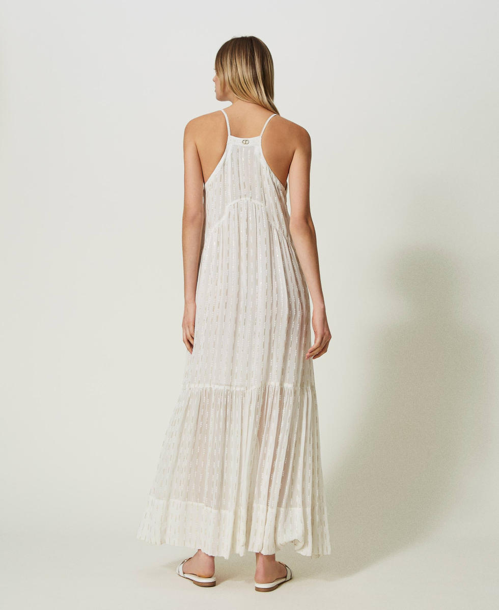 Long georgette slip dress with embroidery