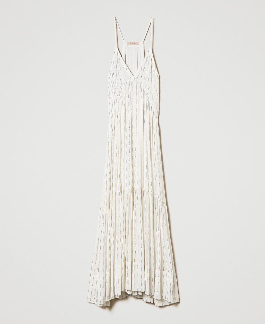 Long georgette slip dress with embroidery