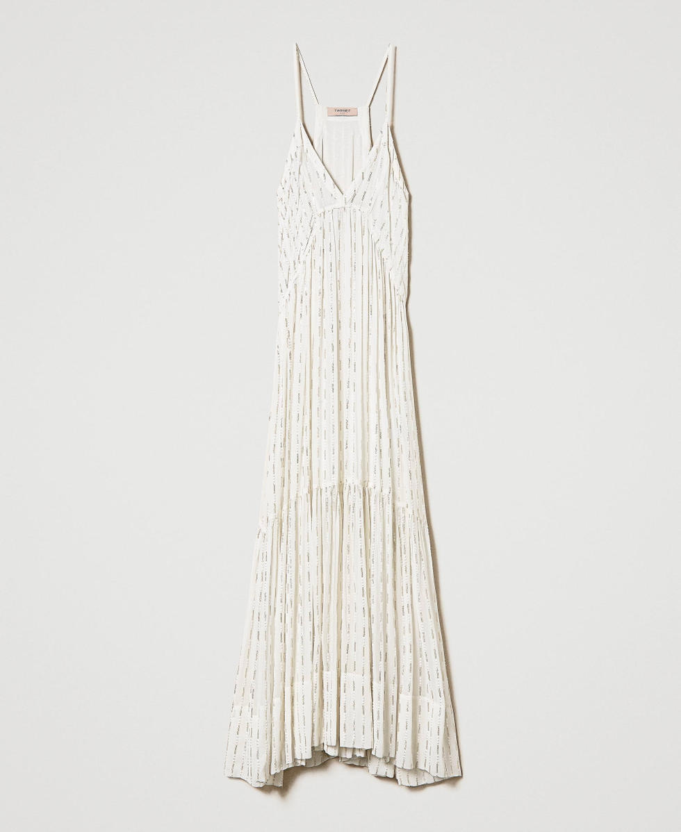 Long georgette slip dress with embroidery
