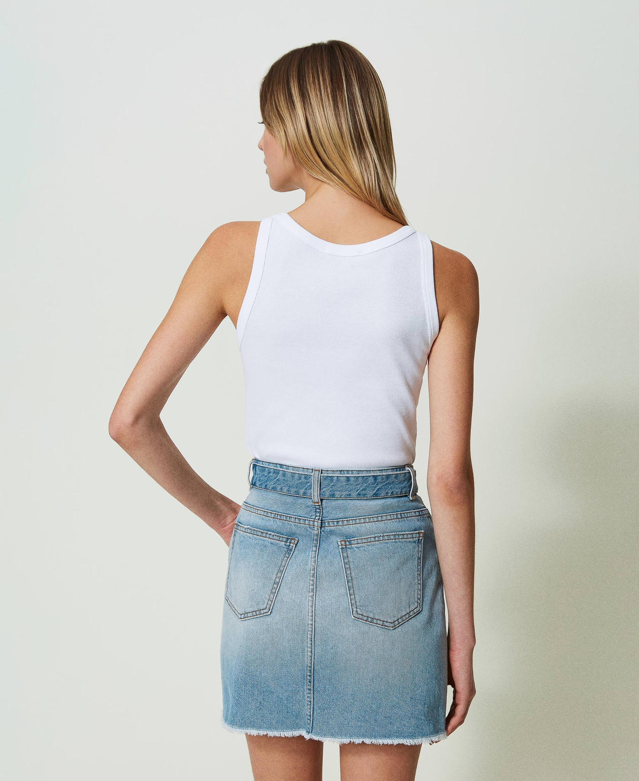 Ribbed knit top with Oval T White Woman 241TT2181_00001_03