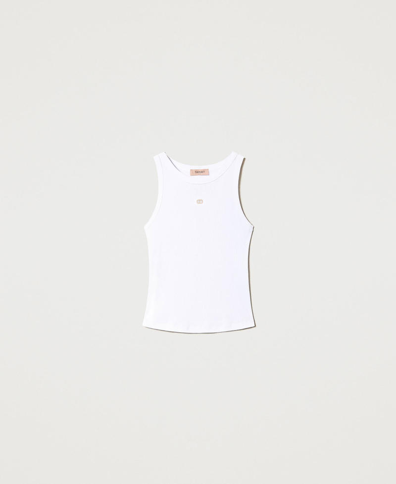 Ribbed knit top with Oval T White Woman 241TT2181_00001_S0