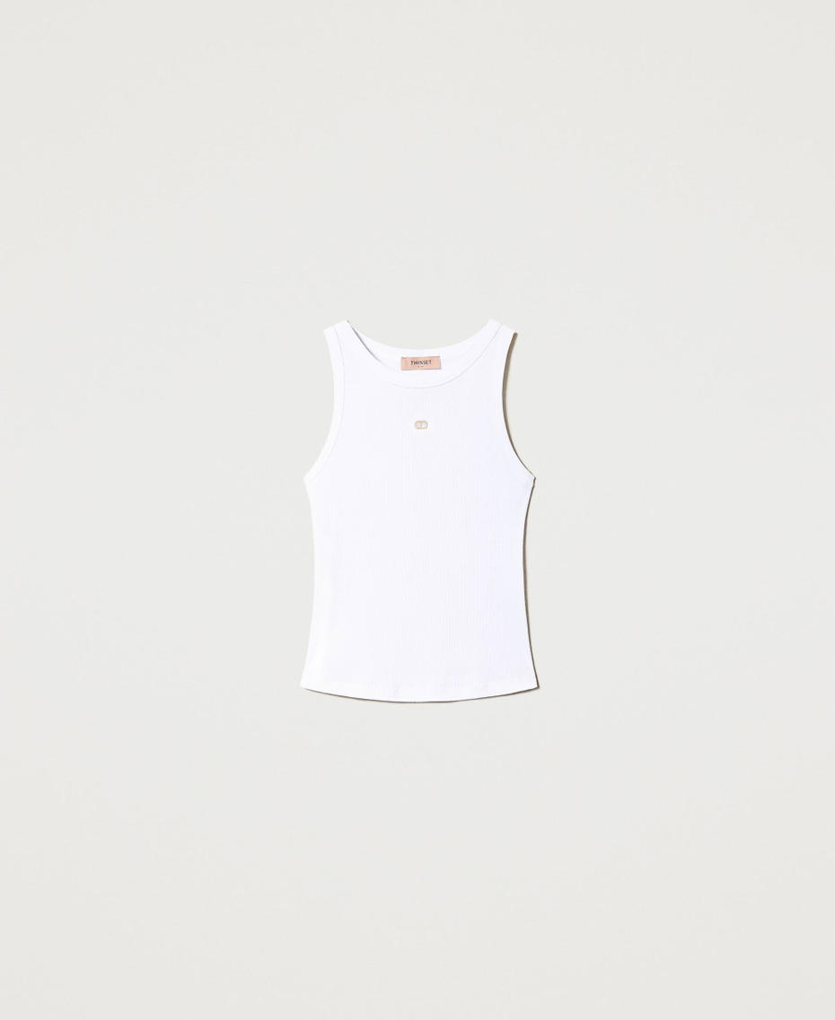 Ribbed knit top with Oval T White Woman 241TT2181_00001_S0
