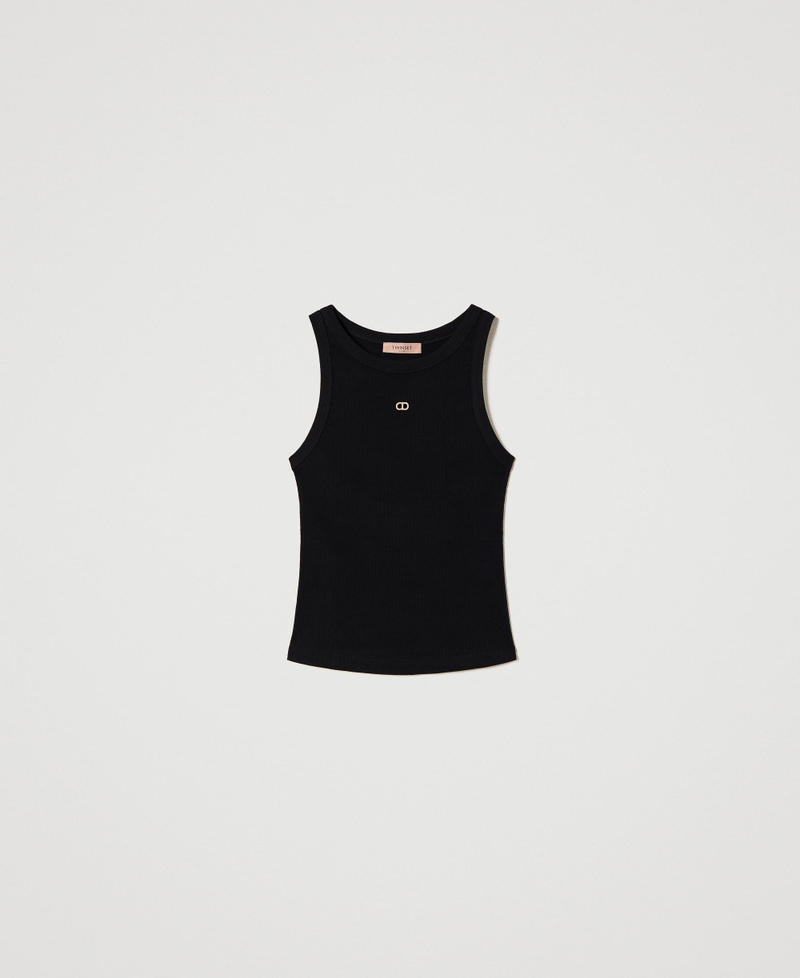 Ribbed knit top with Oval T Black Woman 241TT2181-0S