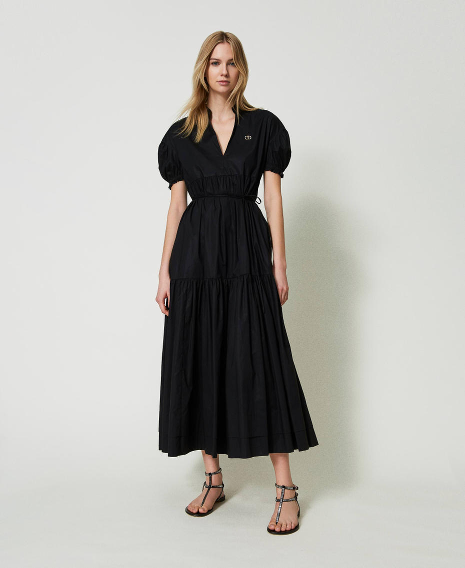 Long poplin dress with Oval T Black Woman 241TT2190-01