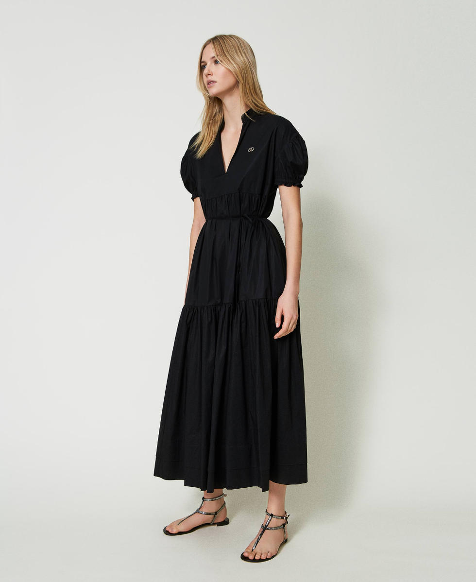 Long poplin dress with Oval T Black Woman 241TT2190_00006_02