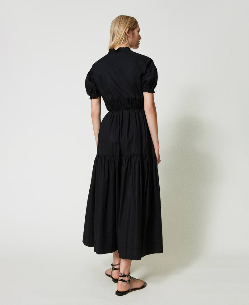 Long poplin dress with Oval T Black Woman 241TT2190-03