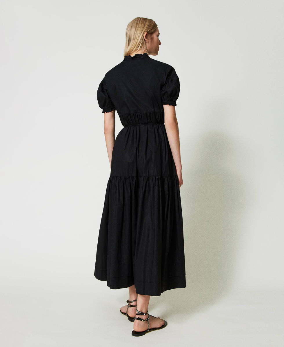 Long poplin dress with Oval T Black Woman 241TT2190_00006_03