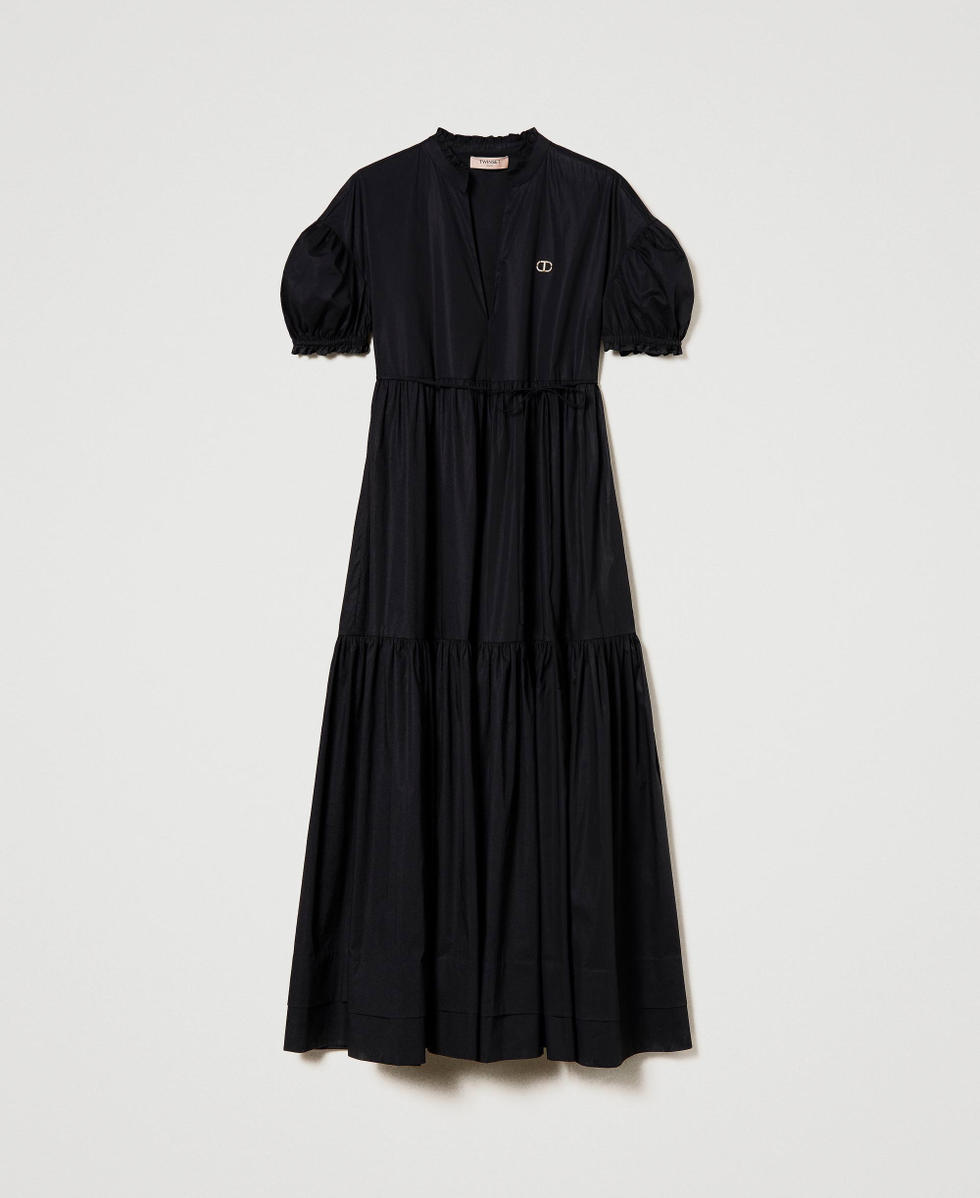 Long poplin dress with Oval T Black Woman 241TT2190_00006_S0