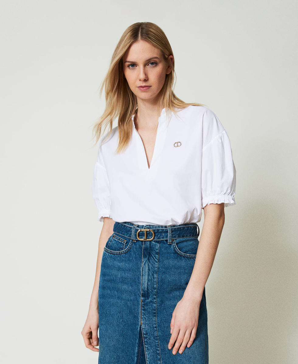 Blusa in popeline con Oval T Bianco Donna 241TT2191_00001_01