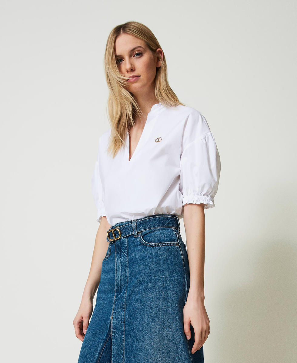 Blusa in popeline con Oval T Bianco Donna 241TT2191_00001_02