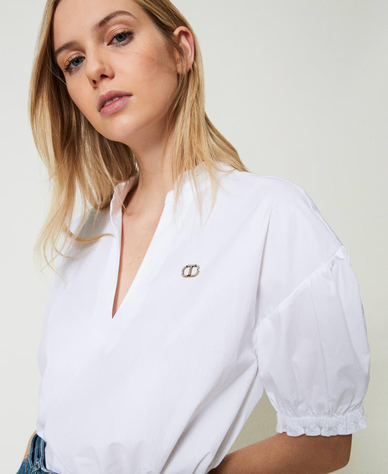 Poplin blouse with Oval T White Woman 241TT2191-04