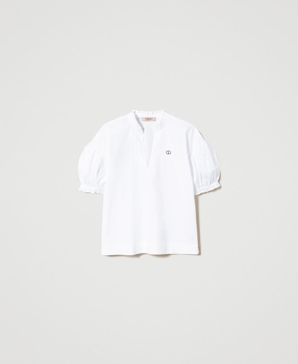 Blusa in popeline con Oval T Bianco Donna 241TT2191_00001_S0