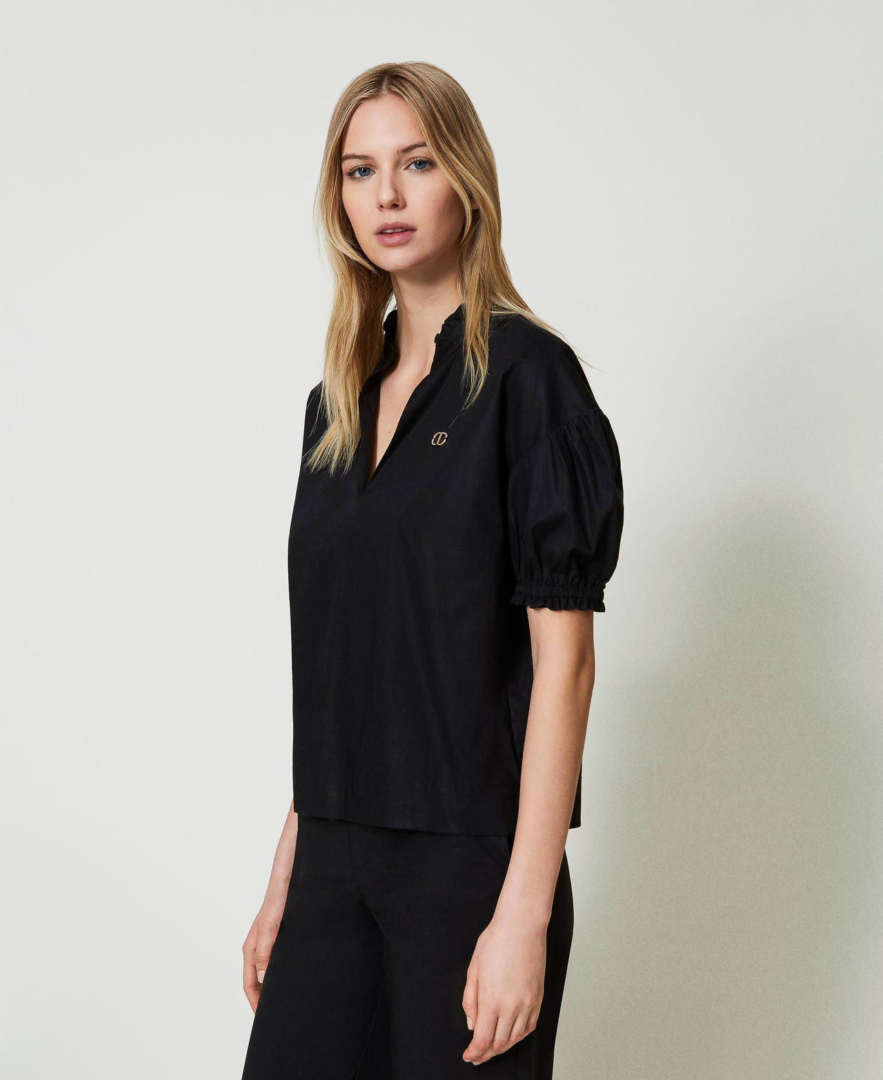 Poplin blouse with Oval T Black Woman 241TT2191-02