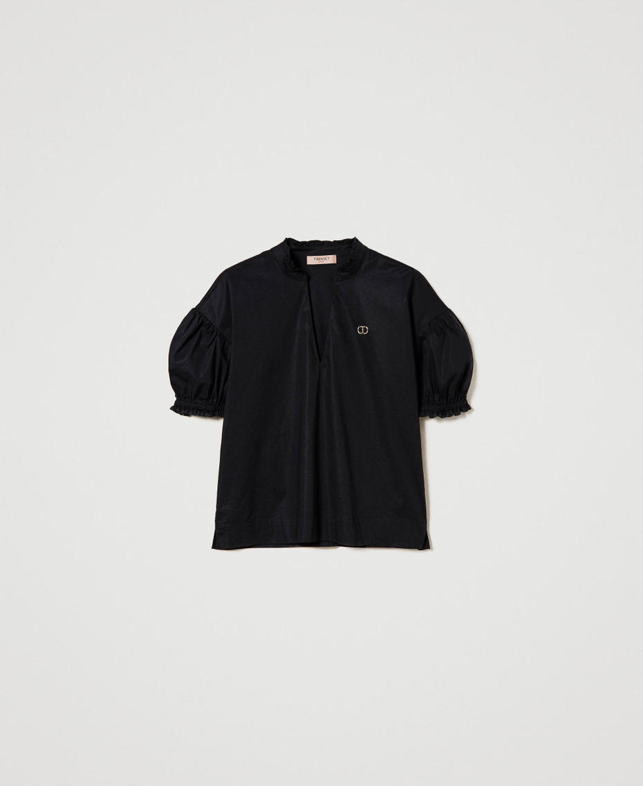 Blusa in popeline con Oval T Nero Donna 241TT2191_00006_S0