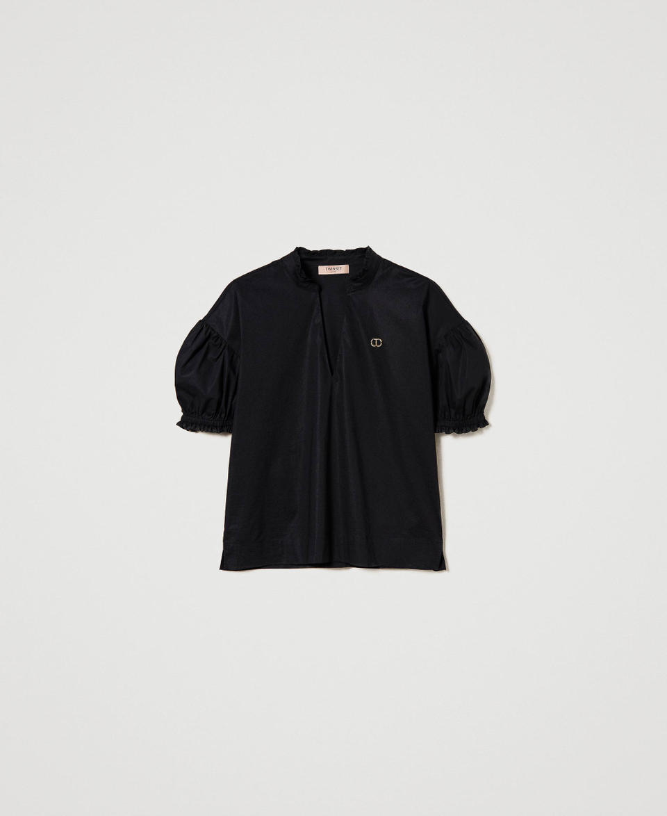 Blusa in popeline con Oval T Nero Donna 241TT2191_00006_S0
