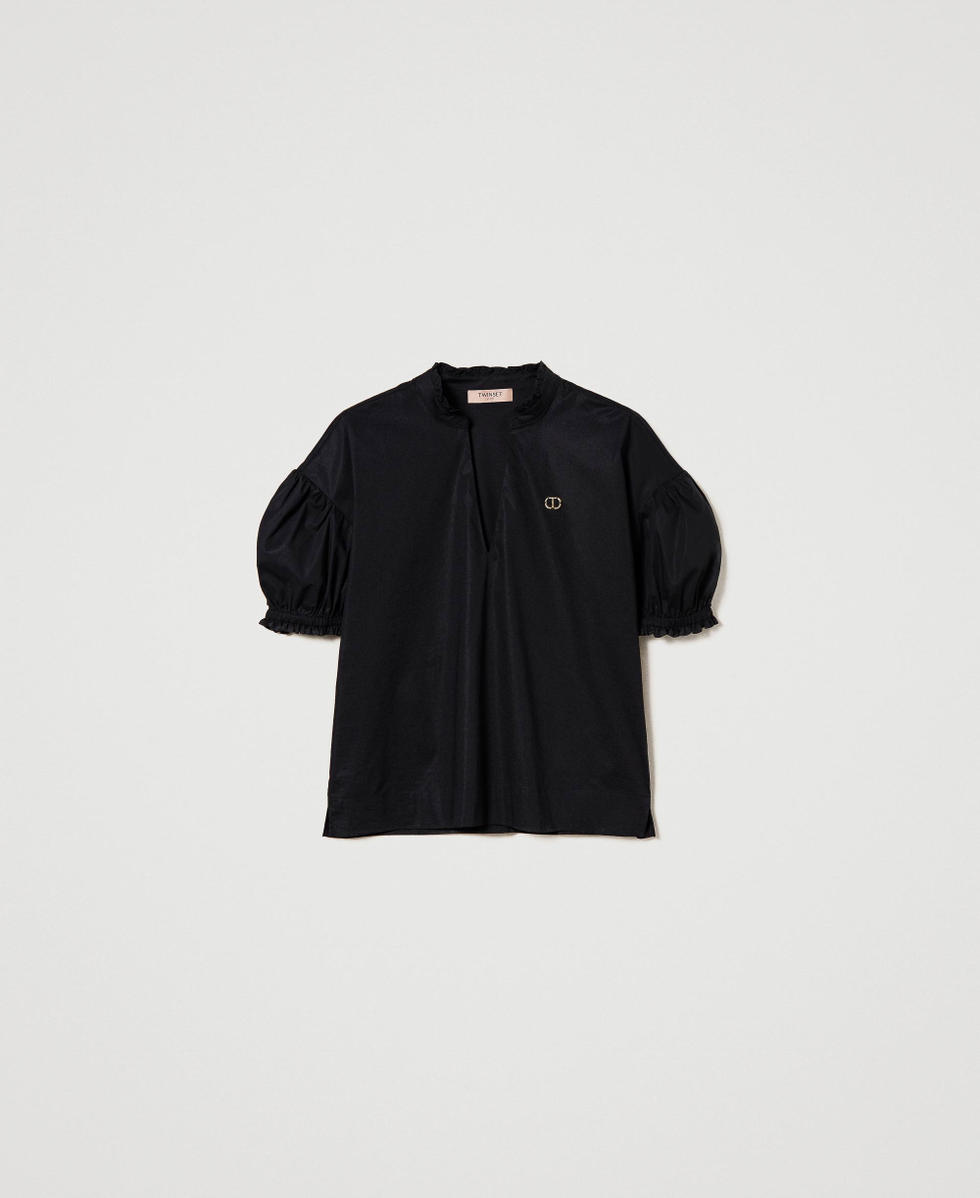 Poplin blouse with Oval T Woman, Black | TWINSET Milano