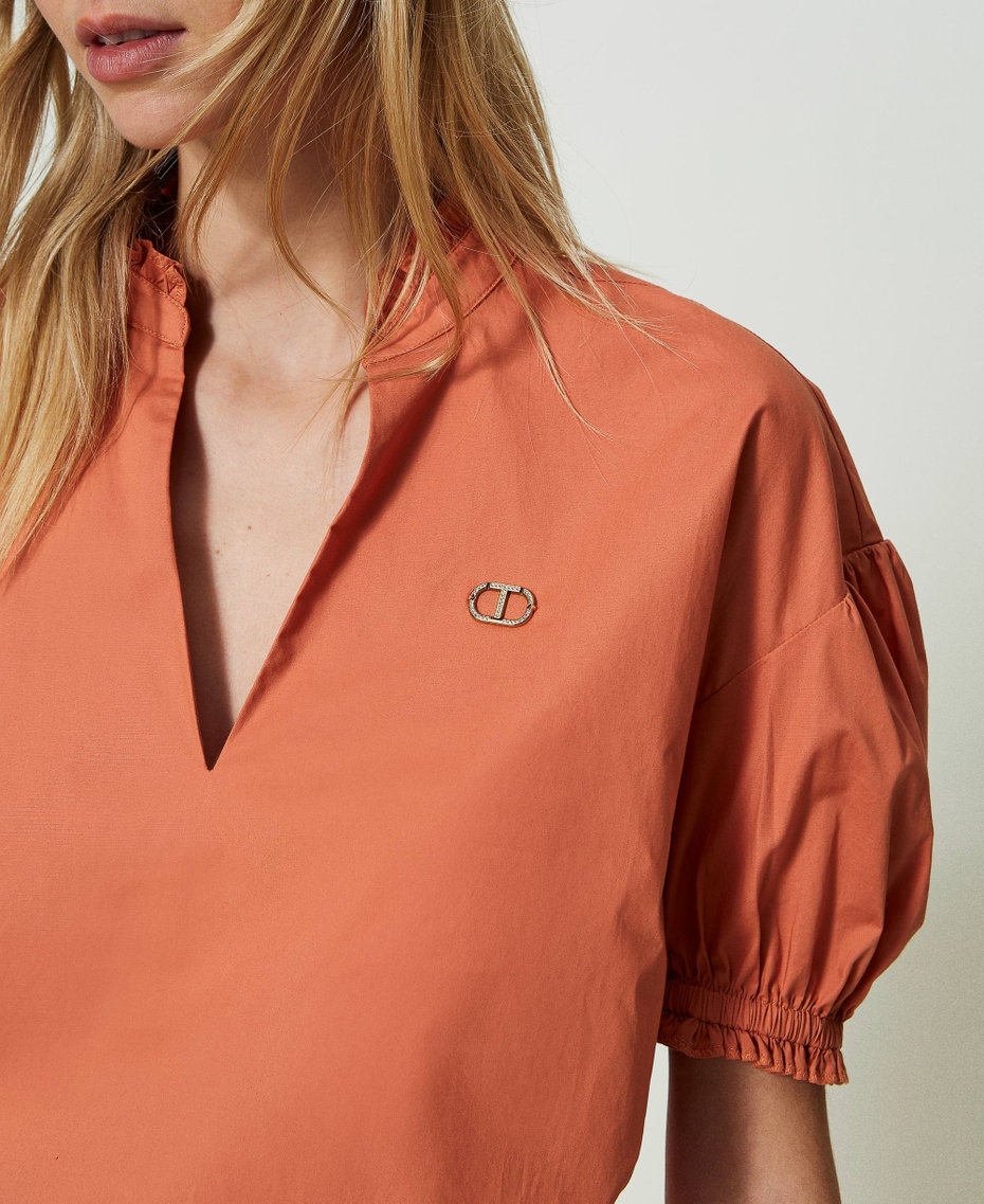 Poplin blouse with Oval T "Canyon Sunset" Orange Woman 241TT2191-04