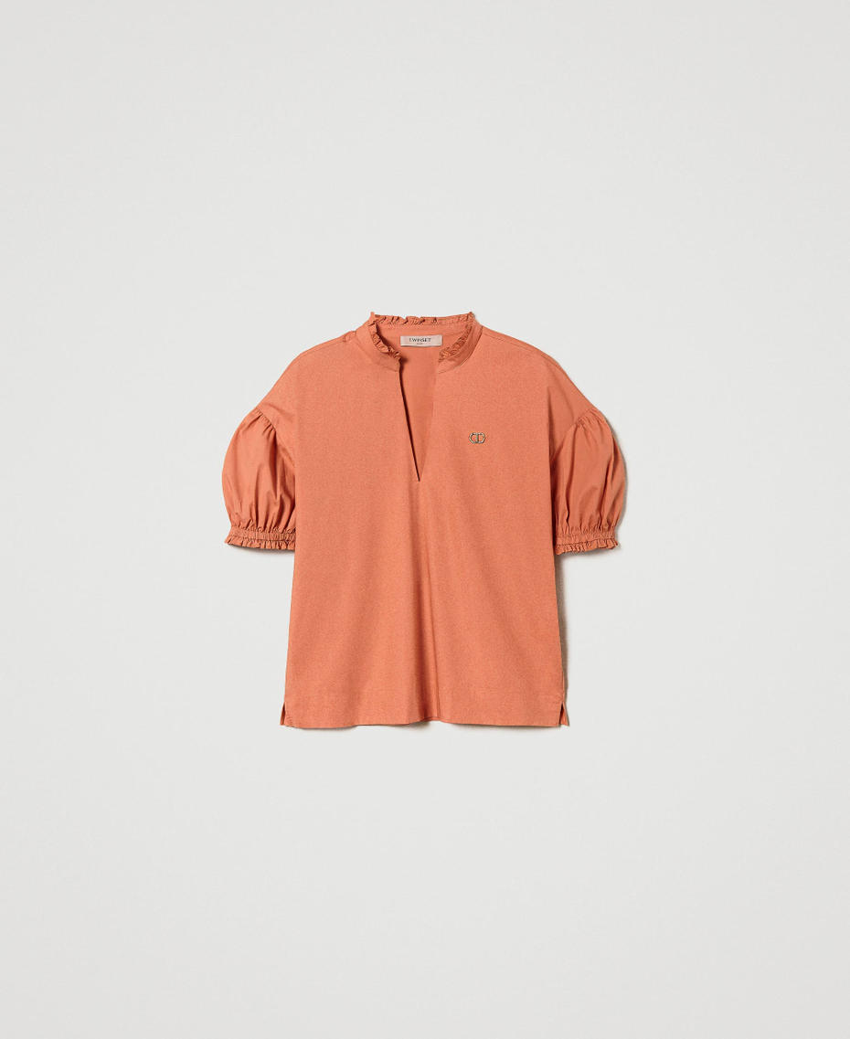 Poplin blouse with Oval T "Canyon Sunset" Orange Woman 241TT2191_11536_S0