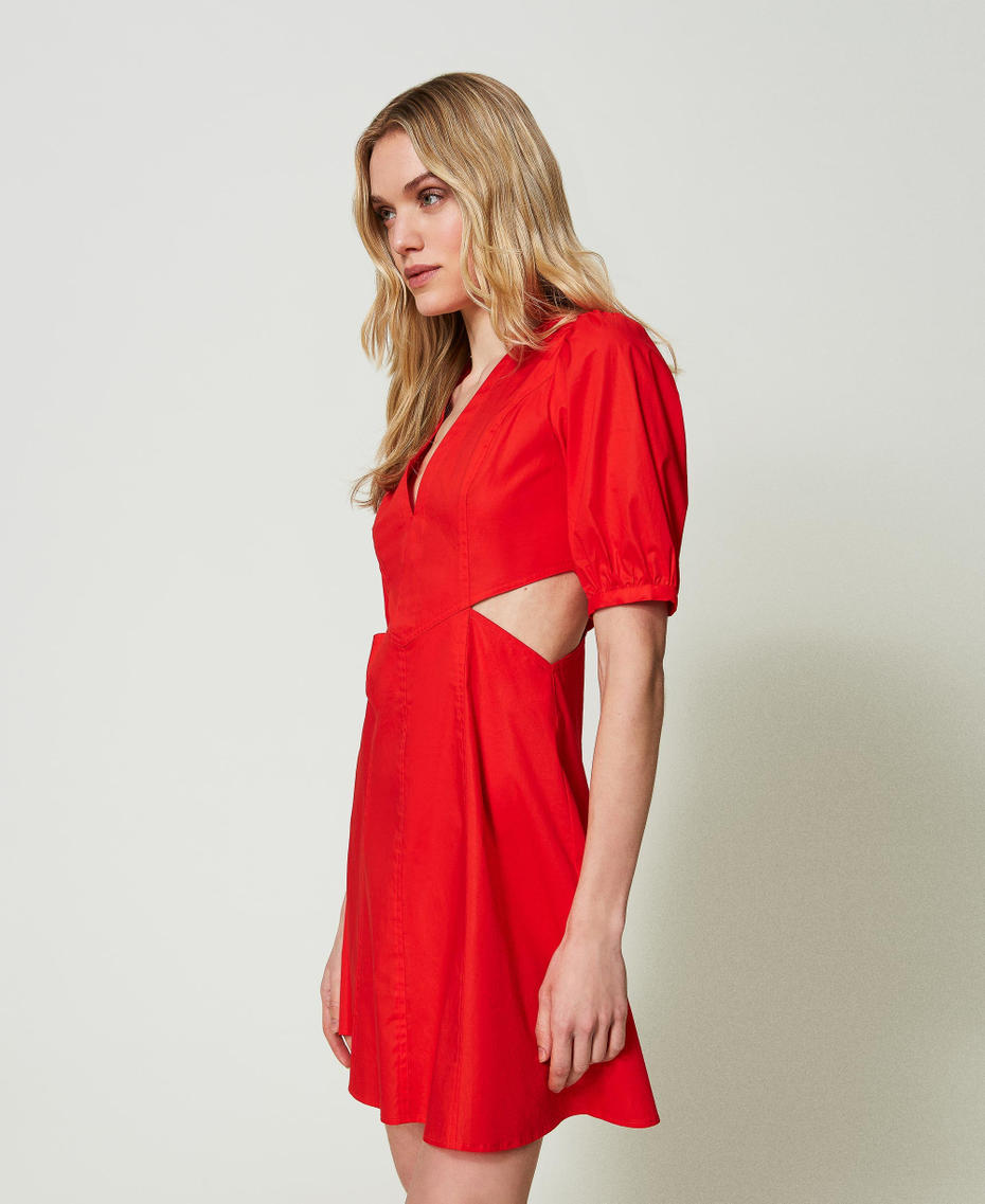 Vestido corto de popelina con troquelado Rojo "Coral" Mujer 241TT2200-01