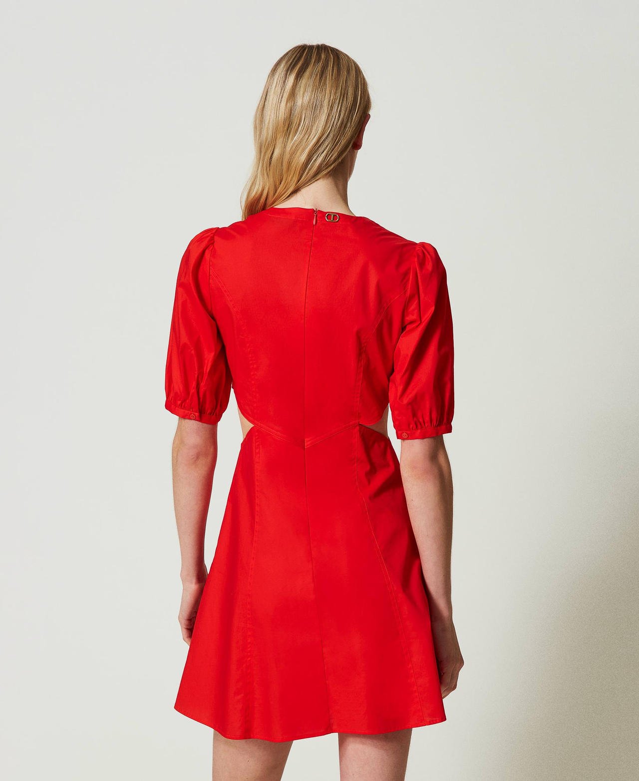 Vestido corto de popelina con troquelado Rojo "Coral" Mujer 241TT2200-03