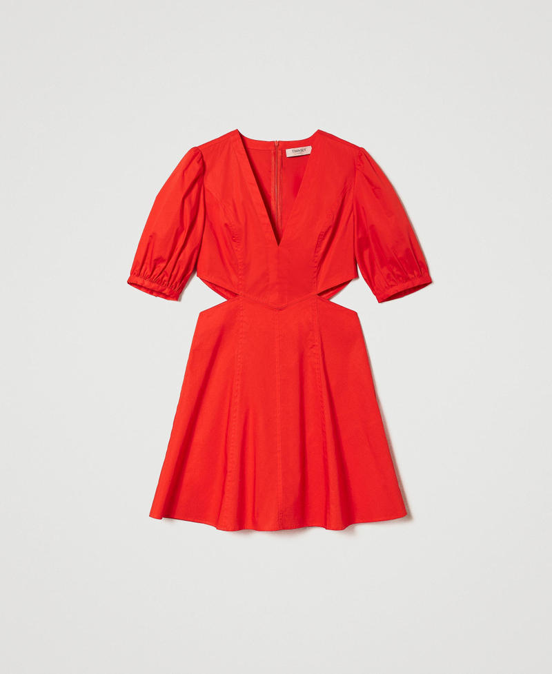 Короткое платье из поплина с вырезами Красный "Коралл" женщина 241TT2200-0S