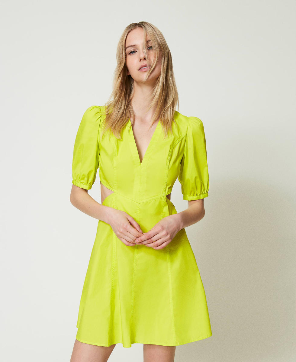 Vestido corto de popelina con troquelado Amarillo "Led" Mujer 241TT2200_00809_01