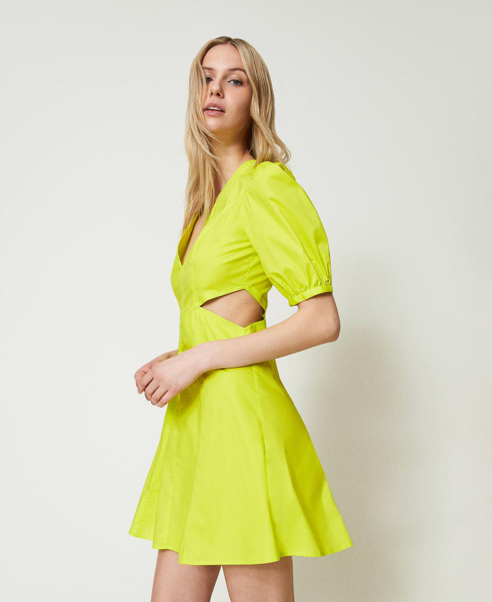 Vestido corto de popelina con troquelado Amarillo "Led" Mujer 241TT2200_00809_02
