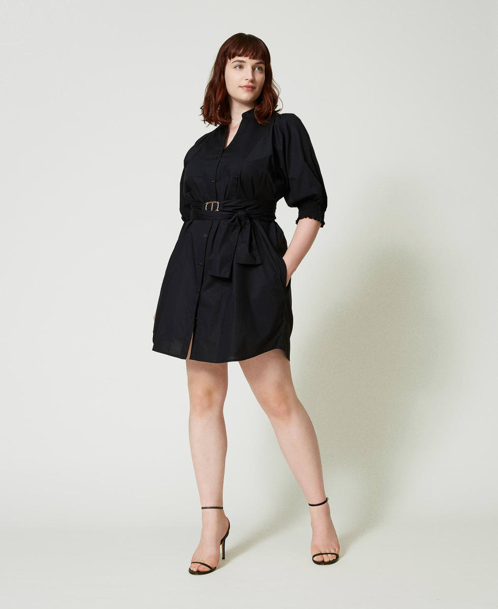 Robe courte chemisier en popeline Femme Noir TWINSET Milano