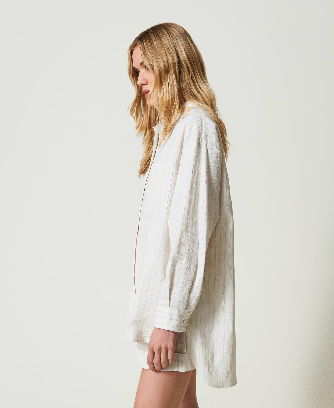 Camicia in misto lino a righe lurex