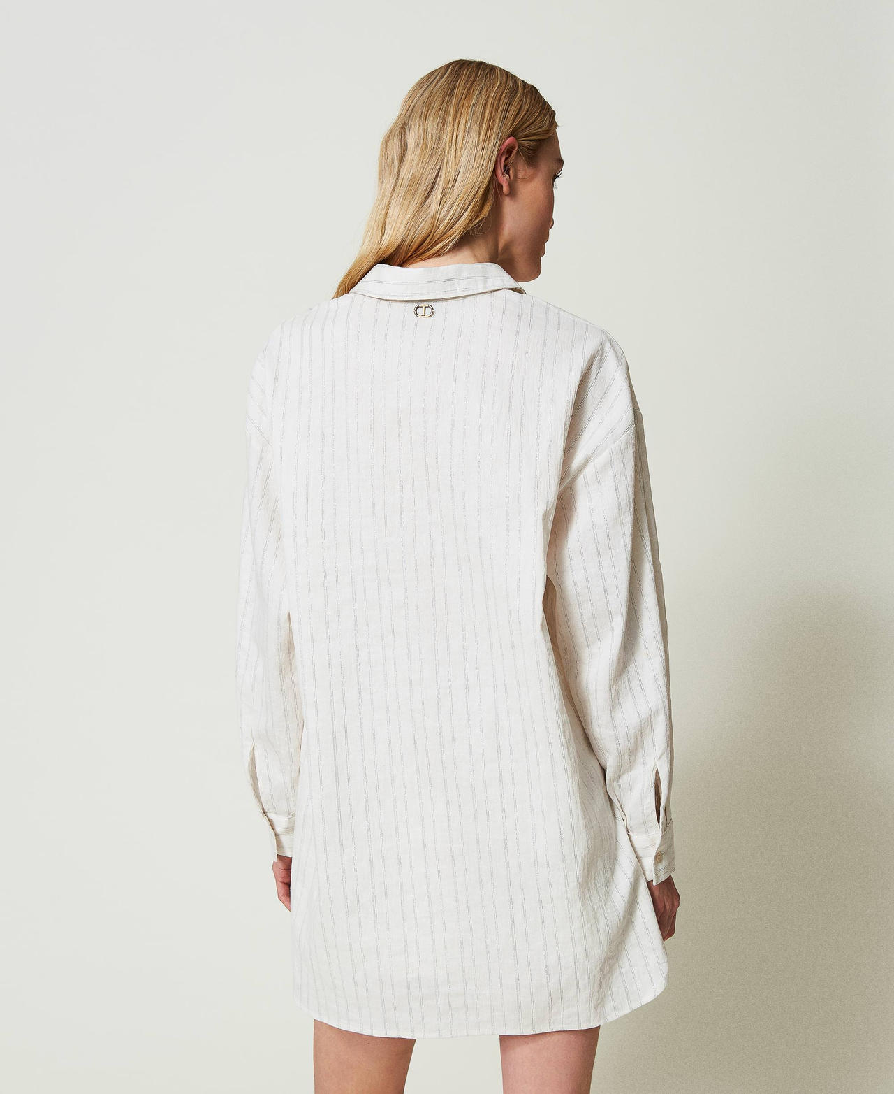Linen blend shirt with lurex stripes White Silver Stripe Pinstripe Woman 241TT2221-03