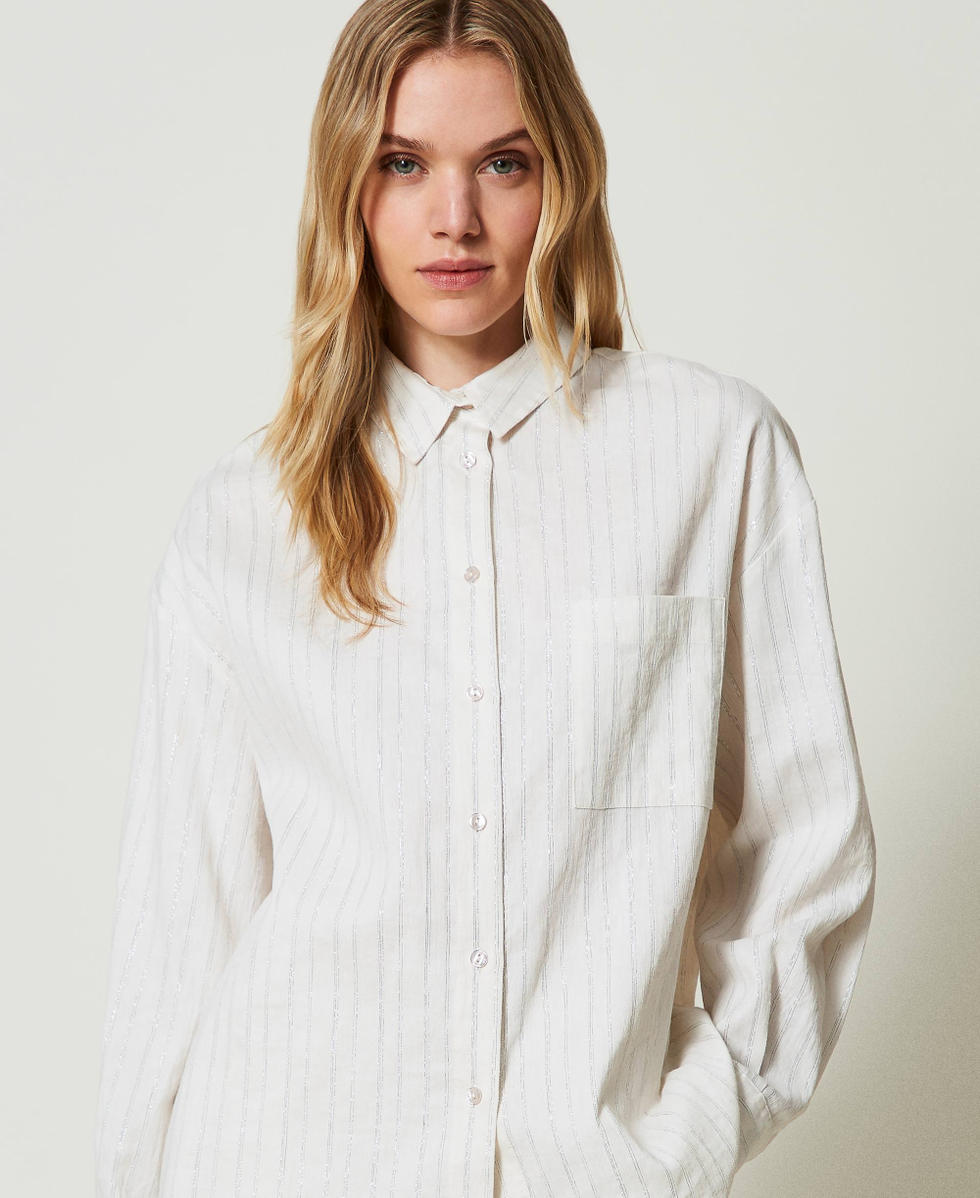 Camicia in misto lino a righe lurex Donna Bianco TWINSET Milano