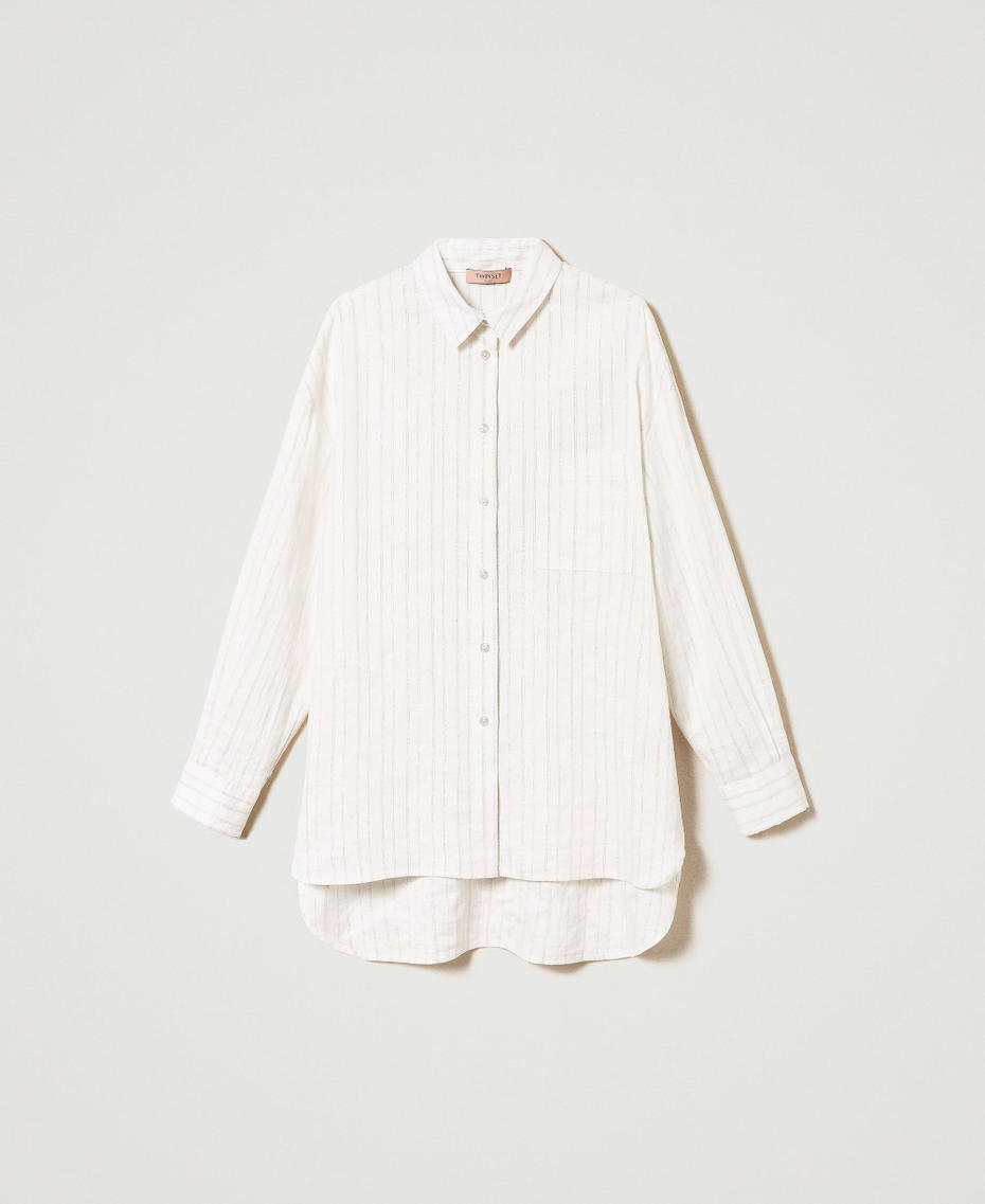 Camicia in misto lino a righe lurex Gessato Bianco Riga Argento Donna 241TT2221_11611_S0