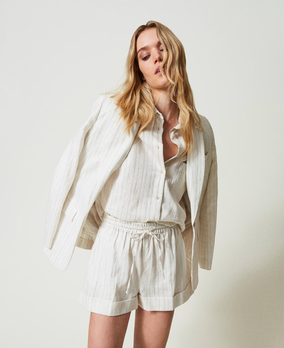 Abito Longuette In Misto Lino A Righe Lurex Donna, | Milano - Foto 4