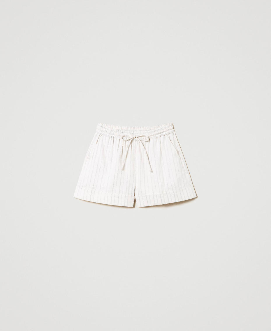 Linen blend shorts with lurex stripes White Silver Stripe Pinstripe Woman 241TT2223-0S